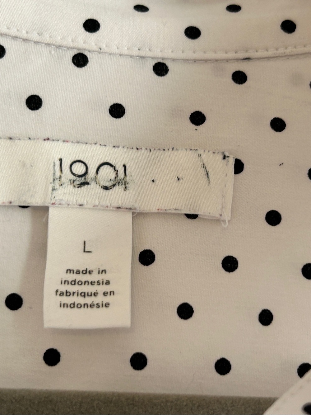 1901 Nordstrom Polka Dot Button-Down Shirt, Women’s size L White Black - Picture 10 of 10